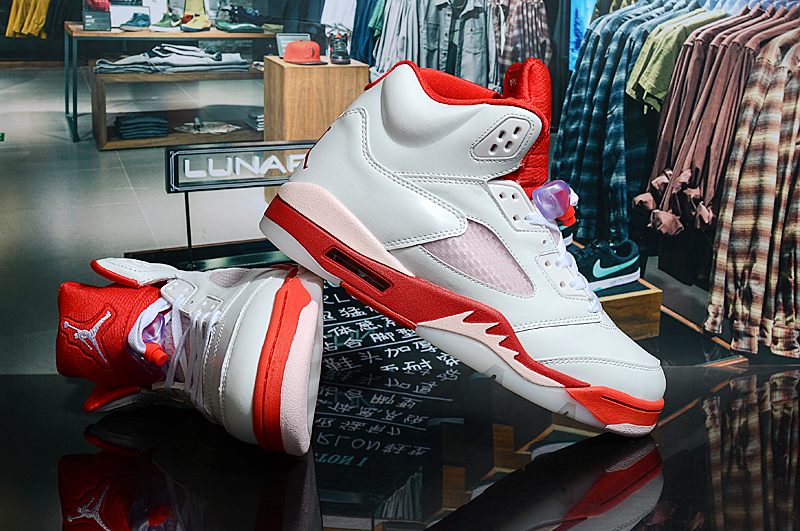 Air Jordan 5 Retro White Red Shoes For Women